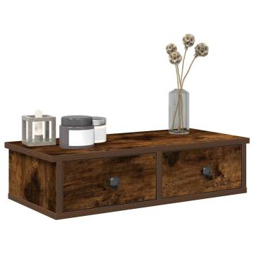 Wall Shelf with Drawers - Smoked Oak 60x25x15 cm | HiPo Market