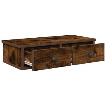 Wall Shelf with Drawers - Smoked Oak 60x25x15 cm | HiPo Market