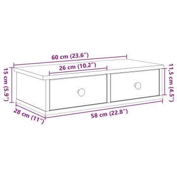 Wall Shelf with Drawers - Smoked Oak 60x25x15 cm | HiPo Market