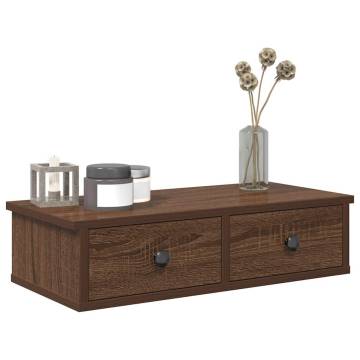 Wall Shelf with Drawers - Brown Oak | 60x25x15 cm