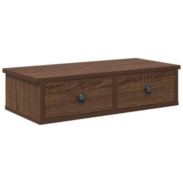 Wall Shelf with Drawers - Brown Oak | 60x25x15 cm