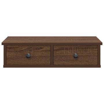 Wall Shelf with Drawers - Brown Oak | 60x25x15 cm