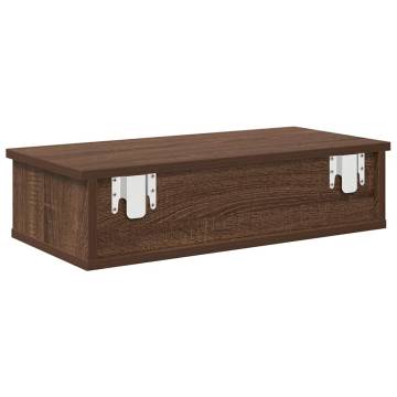 Wall Shelf with Drawers - Brown Oak | 60x25x15 cm