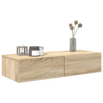 Wall Shelf with Drawers - Sonoma Oak | HipoMarket