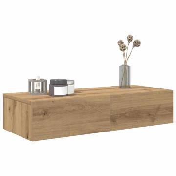 Wall Shelf with Drawers - Artisan Oak, 80x33x17 cm