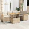 5 Piece Garden Sofa Set - Beige Poly Rattan & Acacia