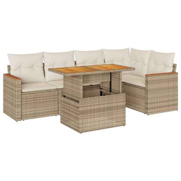 5 Piece Garden Sofa Set - Beige Poly Rattan & Acacia