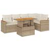 5 Piece Garden Sofa Set - Beige Poly Rattan & Acacia