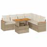 7 Piece Garden Sofa Set with Cushions - Beige Poly Rattan