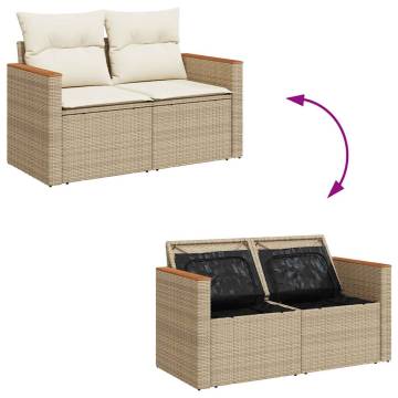 7 Piece Garden Sofa Set with Cushions - Beige Poly Rattan