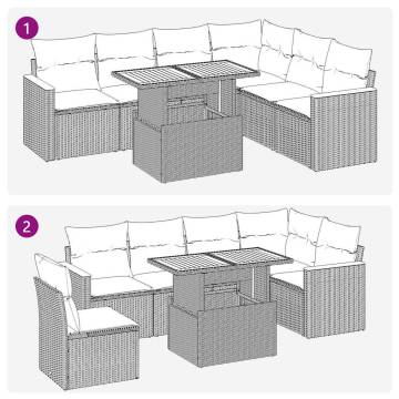 7 Piece Garden Sofa Set with Cushions - Beige Poly Rattan