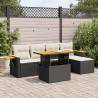  7 Piece Garden Sofa Set with Cushions Black Poly Rattan Acacia Colour black and cream Model with storage Number of 6 