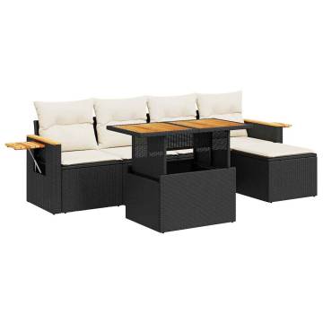 7 Piece Garden Sofa Set - Black Poly Rattan & Acacia