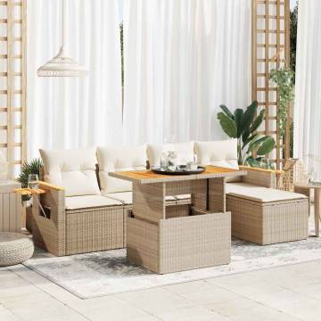 7 Piece Garden Sofa Set with Cushions - Beige Poly Rattan