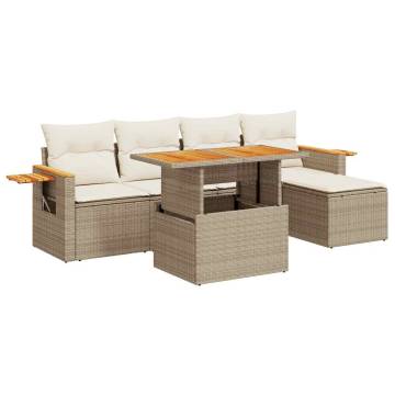 7 Piece Garden Sofa Set with Cushions - Beige Poly Rattan