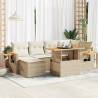  7 Piece Garden Sofa Set with Cushions Beige Poly Rattan Acacia Colour beige and cream Model with storage Number of 7 