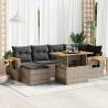 7 Piece Garden Sofa Set with Cushions - Grey Poly Rattan