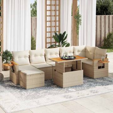 8 Piece Beige Garden Sofa Set with Cushions | Hipomarket