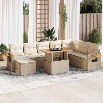 7 Piece Garden Sofa Set | Cushions | Beige Poly Rattan