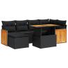 8 Piece Garden Sofa Set - Black Poly Rattan & Acacia Cushions