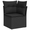 8 Piece Garden Sofa Set - Black Poly Rattan & Acacia Cushions