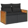 8 Piece Garden Sofa Set - Black Poly Rattan & Acacia Cushions