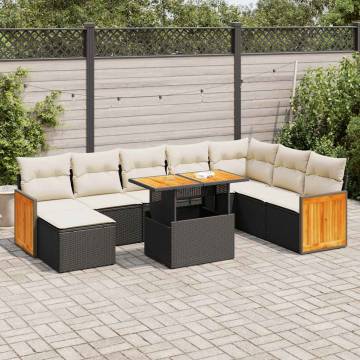 7 Piece Garden Sofa Set with Cushions - Black Poly Rattan