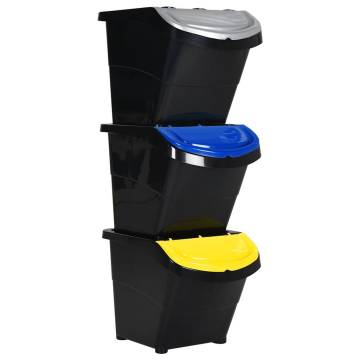 Stackable Waste Bins with Lids - 3 pcs Black PP 78 L