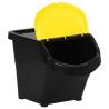 Stackable Waste Bins with Lids - 3 pcs Black PP 78 L