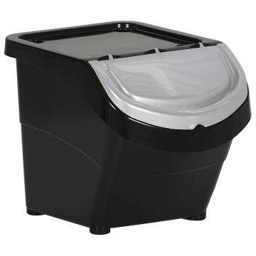 Stackable Waste Bins with Lids - 3 pcs Black PP 78 L