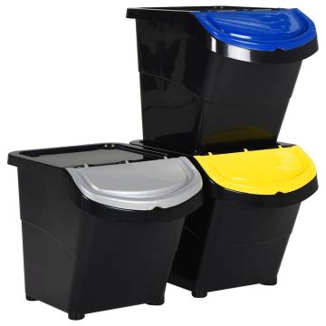 Stackable Waste Bins with Lids - 3 pcs Black PP 78 L