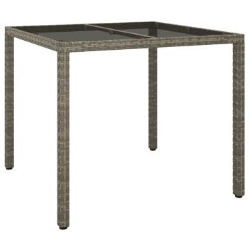 Stylish Grey Garden Table 90x90 cm - Tempered Glass & Rattan