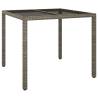 Stylish Grey Garden Table 90x90 cm - Tempered Glass & Rattan