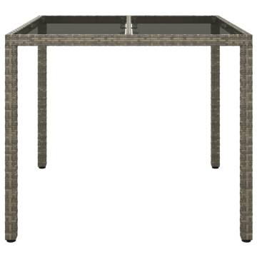 Stylish Grey Garden Table 90x90 cm - Tempered Glass & Rattan