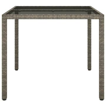 Stylish Grey Garden Table 90x90 cm - Tempered Glass & Rattan