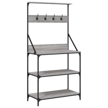 4-Tier Baker's Rack with Hooks - Grey Sonoma Wood Storage