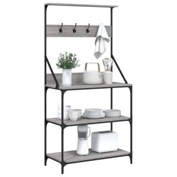 4-Tier Baker's Rack with Hooks - Grey Sonoma Wood Storage