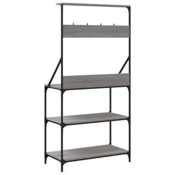 4-Tier Baker's Rack with Hooks - Grey Sonoma Wood Storage