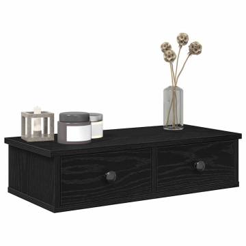 Wall Shelf with Drawers - Black Engineered Wood 60x25x15 cm