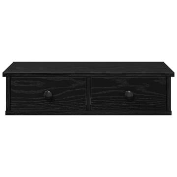 Wall Shelf with Drawers - Black Engineered Wood 60x25x15 cm