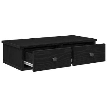 Wall Shelf with Drawers - Black Engineered Wood 60x25x15 cm