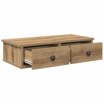 Artisian Oak Wall Shelf with Drawers - Durable & Stylish Storage