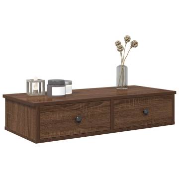 Wall Shelf with Drawers - Brown Oak - 80x31x17 cm | Hipo Market