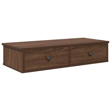 Wall Shelf with Drawers - Brown Oak - 80x31x17 cm | Hipo Market