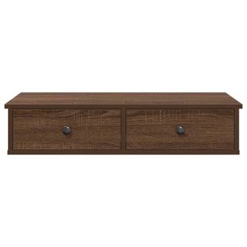 Wall Shelf with Drawers - Brown Oak - 80x31x17 cm | Hipo Market