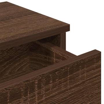 Wall Shelf with Drawers - Brown Oak - 80x31x17 cm | Hipo Market