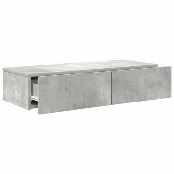 Wall Shelf with Drawers - Concrete Grey, Engineered Wood 80x33cm