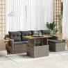  7 Piece Garden Sofa Set with Cushions Grey Poly Rattan Acacia Colour grey Model with storage Number of 6 