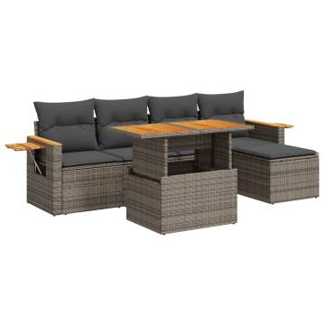 7 Piece Garden Sofa Set - Grey Poly Rattan & Cushions