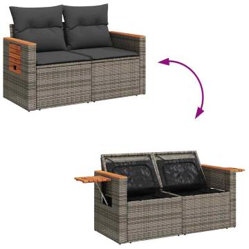 7 Piece Garden Sofa Set - Grey Poly Rattan & Cushions